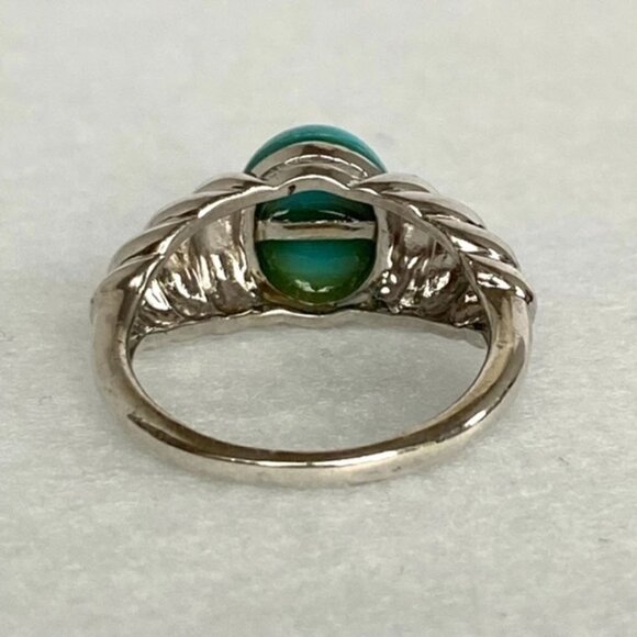 Sterling Silver 925 Modernist Oval Faux Turquoise Tapered Shank Ring Sz 5.25 - Picture 7 of 16